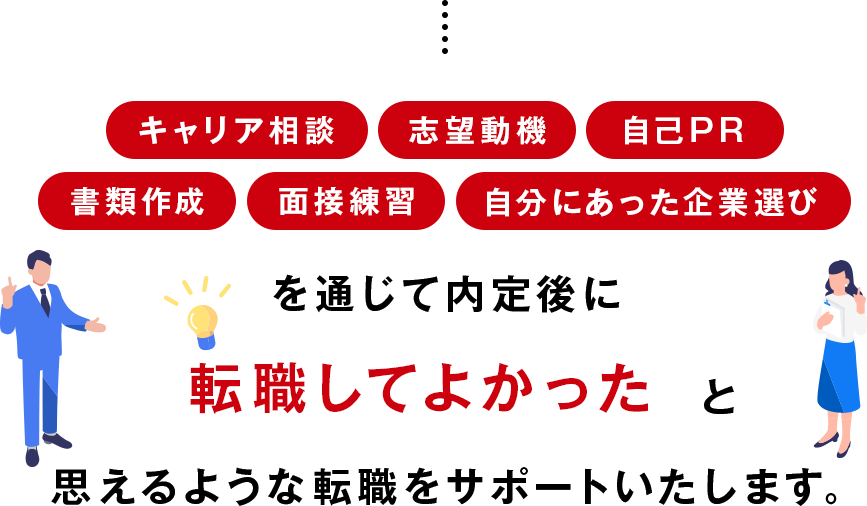 転職してよかったと思えるような転職をサポートいたします。